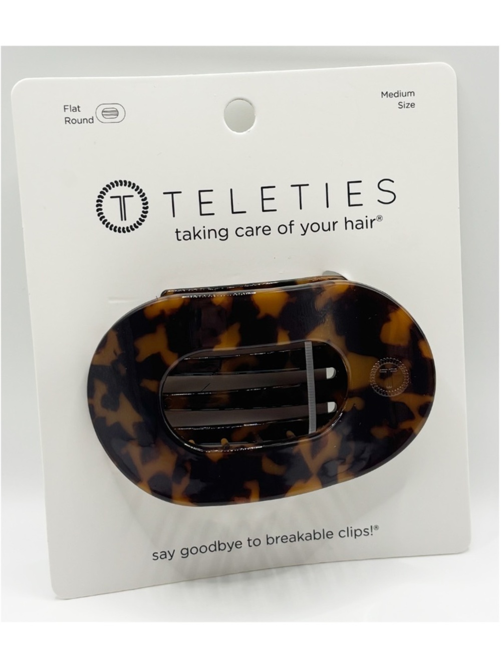 NWT Teleties Medium tortoise flat round hair clip